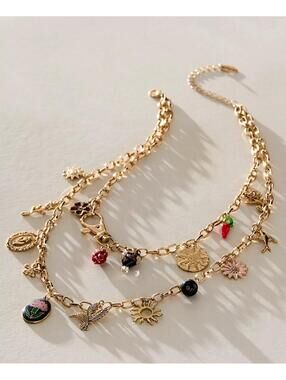 Free People Maxamillion Foliage Green Charm Necklace NWT